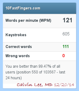 121 words per minute screenshot Calvin Lee Modesto California