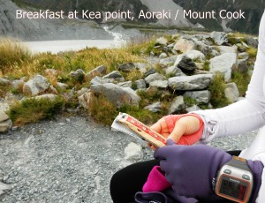 Dr. Tammy Wu and I ate breakfast at Kea point, Aoraki Mount Cook, New Zealand. Kea point was the end of the Kea point trail. That's a glacier in the background.